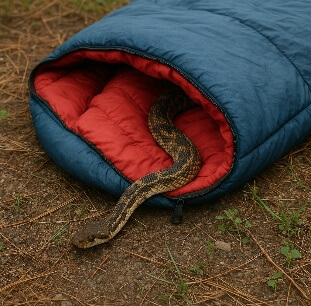 Snake in sleeping bag